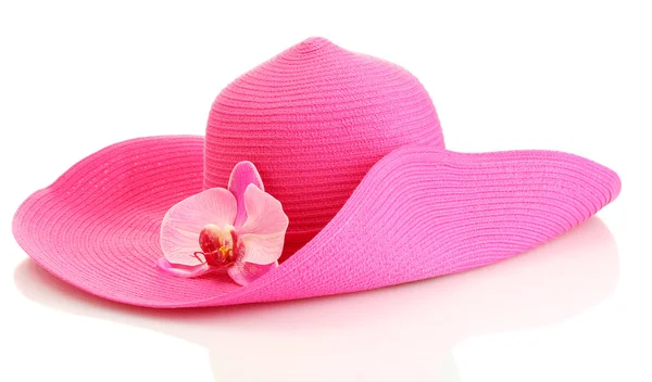 Krásné letní žena klobouk s květem izolované na bílém pozadí — Stock fotografie