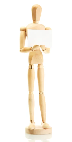 Mannequin en bois avec papier vide isolé sur blanc — Photo