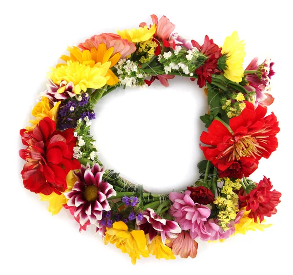 Wreath of beautiful summer flowers, isolated on white — Stock Photo, Image