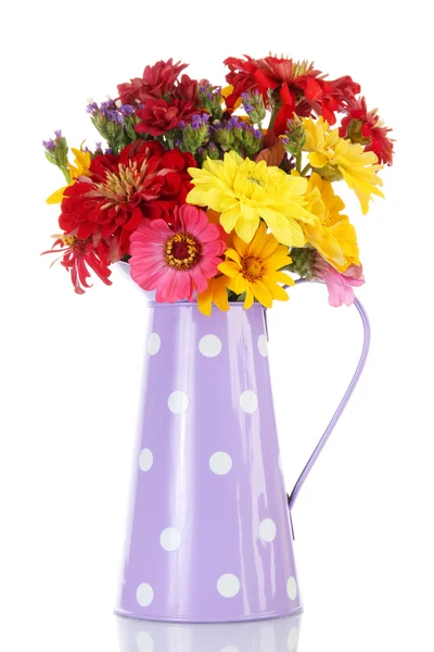 Bouquet of beautiful summer flowers in jar, isolated on white — Stock Photo, Image