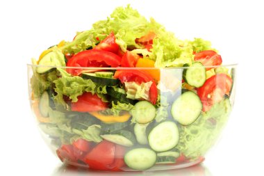 Fresh vegetable salad in transparent bowl isolated on white clipart
