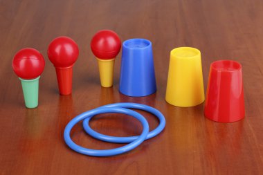 Magician set on wooden background