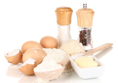 Eggs, flour and butter isolated on white clipart