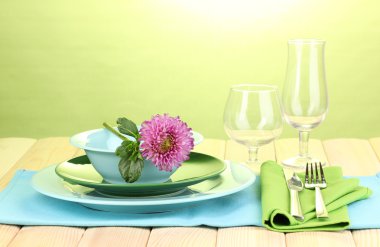 Table setting on bright background close-up