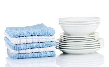 Beyaz arka plan üzerinde izole yemekleri mutfak havluları