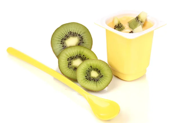 Yogurt with kiwi isolated on white — Stock Photo, Image