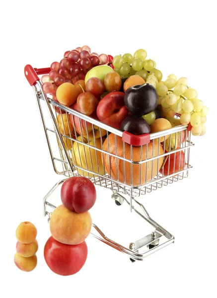 Still life of fruit in the cart isolated on white — Stock Photo, Image