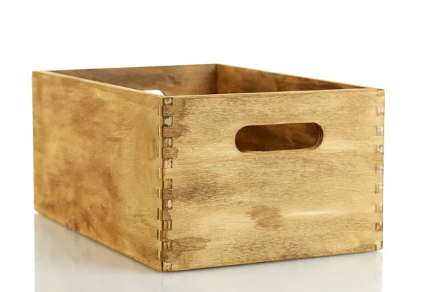Lege houten kist geïsoleerd op wit — Stockfoto