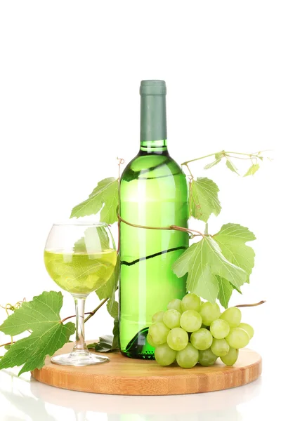 Bottle of great wine and wineglass isolated on white — Stock Photo, Image