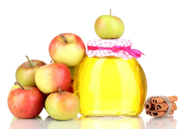 Honig und Äpfel mit Zimt isoliert auf weiß — Stockfoto