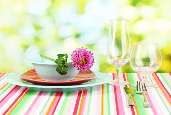 Table setting on bright background close-up — Stok fotoğraf