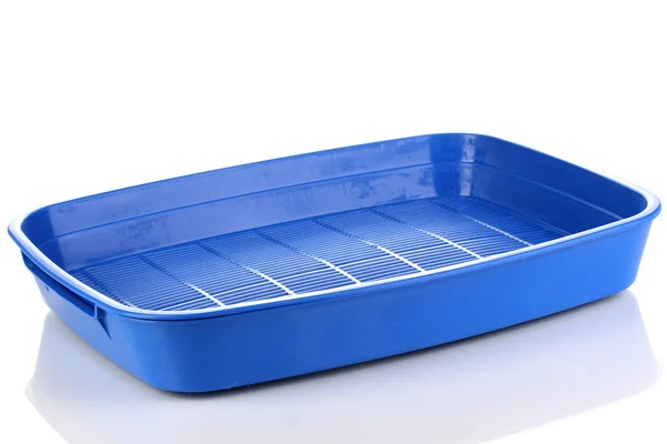 Gato de arena de plástico azul aislado en blanco — Foto de Stock