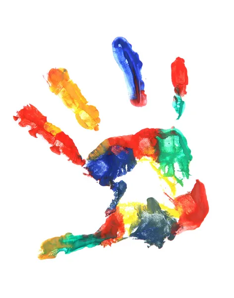 Цветной отпечаток руки, изолированный на белом — стоковое фото