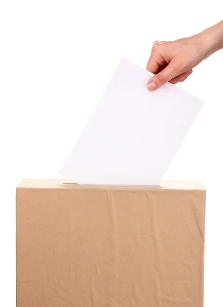 Kézzel szavazási fordulóban, és a doboz elszigetelt fehér — Stock Fotó