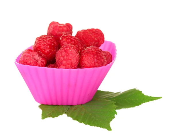 Fresh raspberries in silicone mold isolated on white — Stock Photo, Image