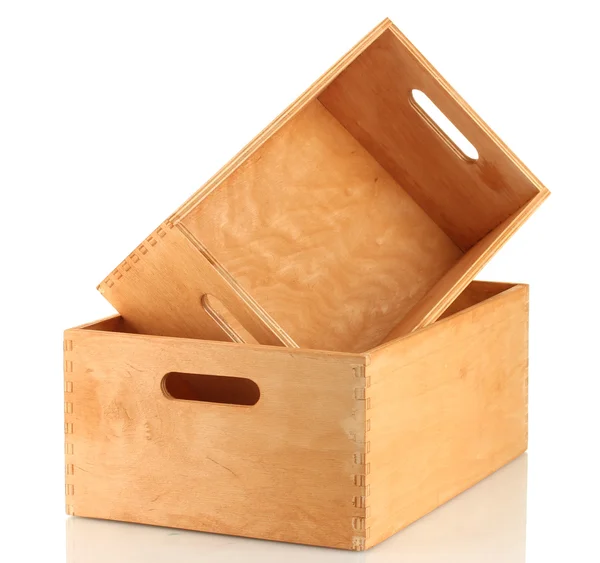 白に隔離された空の木製の箱 — ストック写真