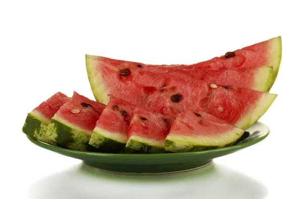 Slices of watermelon on the plate isolated on white — Stock Photo, Image