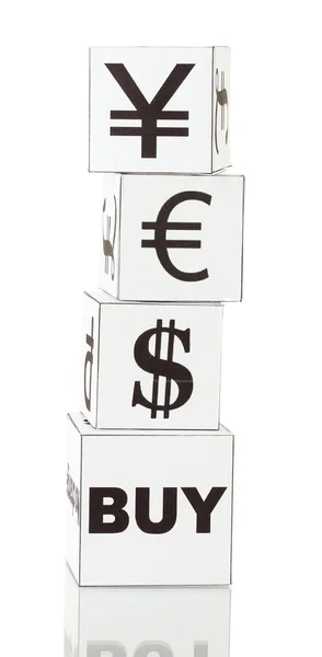 Forex. valuta in de witte dobbelstenen op witte achtergrond — Stockfoto