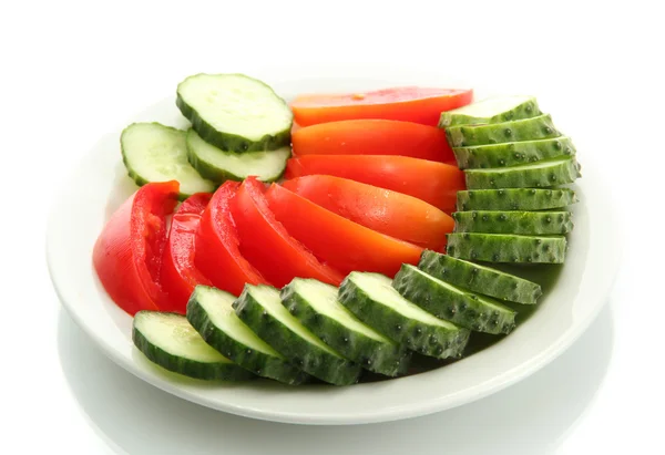 Slised vegetables on plate, isolated on white — Stock Photo, Image