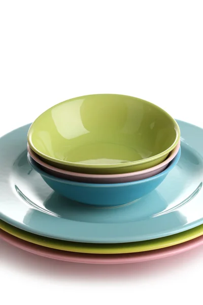 다채로운 접시 흰색 절연 — 스톡 사진