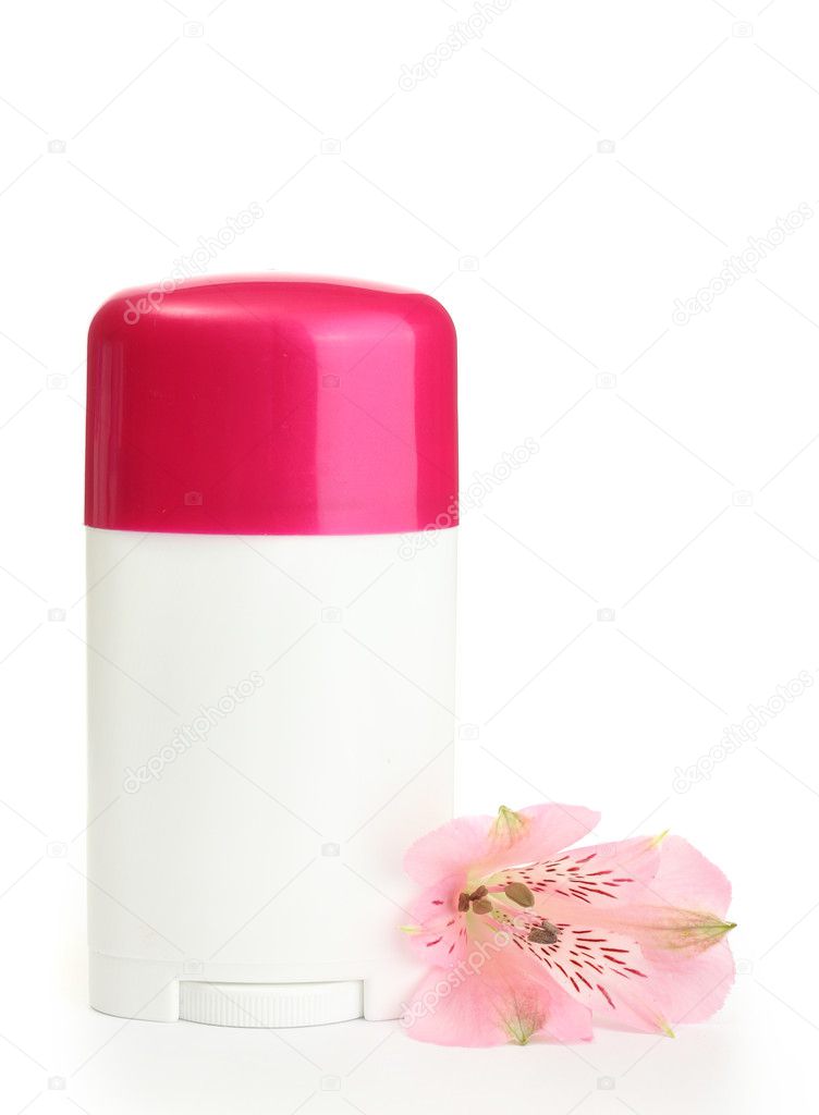 Deodorant with flower isolated on white