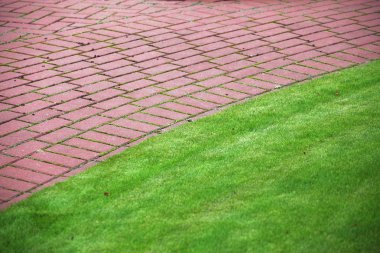 Garden stone path with grass, Brick Sidewalk clipart