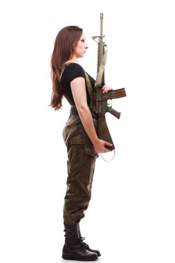 Army Woman With Gun - Beautiful woman with rifle plastic clipart