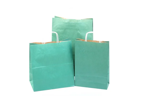 Compras sacos de presente verde isolado — Fotografia de Stock