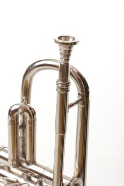 beyaz zemin üzerinde gümüş trompet