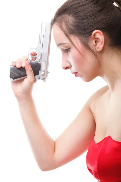 Sexy mladá žena - zbraň izolovaných na bílém — Stock fotografie