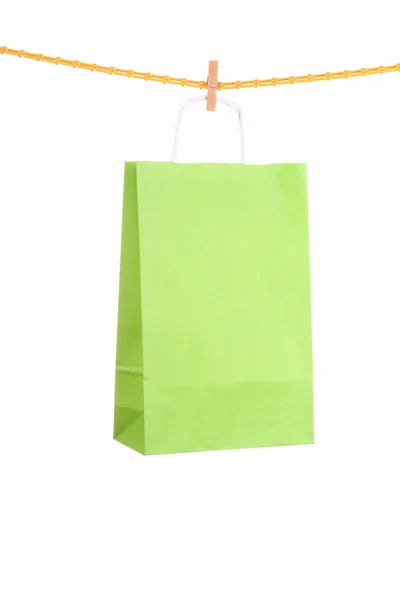购物被隔绝的青瓷绿色礼品袋 — 图库照片