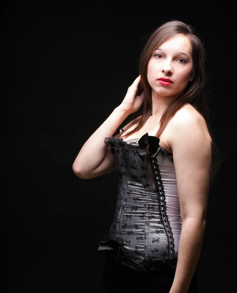 ビンテージ ブルネット i 白 corselette — ストック写真