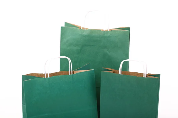 Zelené dárkové tašky, samostatný — Stock fotografie