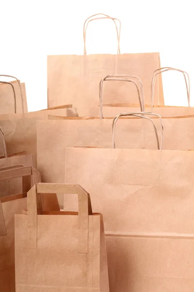 Zakupy torby prezent brązowy na białym tle — Zdjęcie stockowe