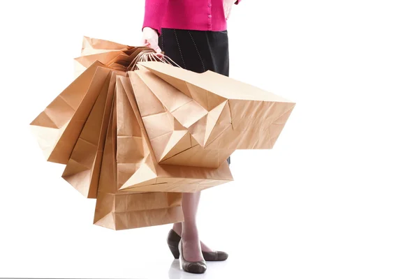 Shopping brown gift bags background — Stock Photo, Image