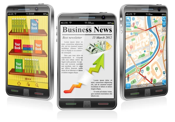 Smartfony z różnych aplikacji — Wektor stockowy