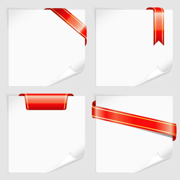 Set feuilles blanches papier avec rubans — Image vectorielle