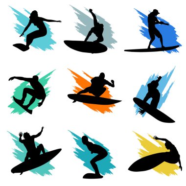 Surfing silhouette clipart