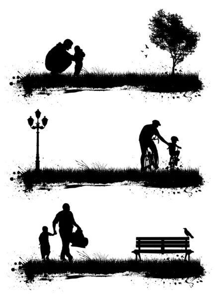 Peoples in the park. 3 different scene — Stock Vector