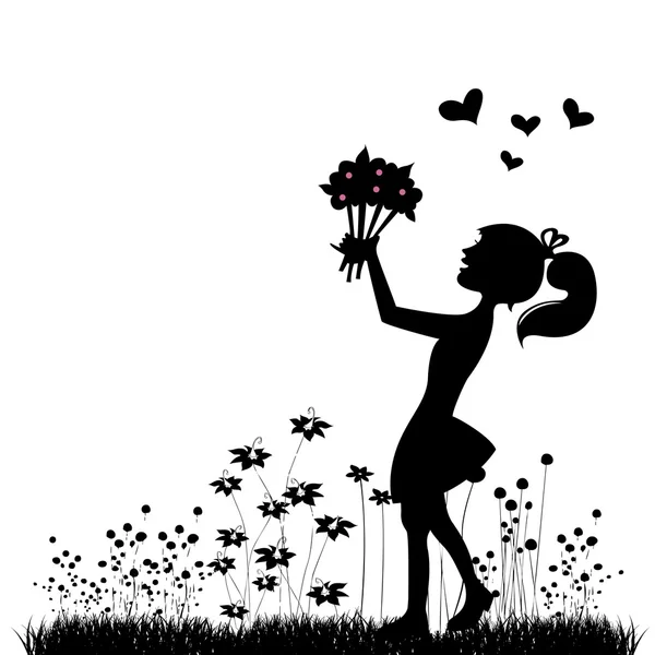 Dívka s květinami — Stockový vektor