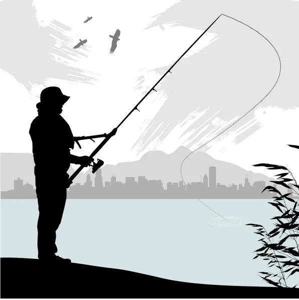 Balıkçılık siluet — Stok Vektör