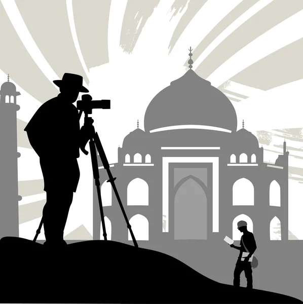 Touriste avec temple historique — Image vectorielle