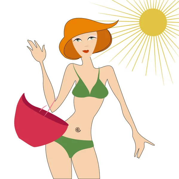 Chica de playa — Vector de stock