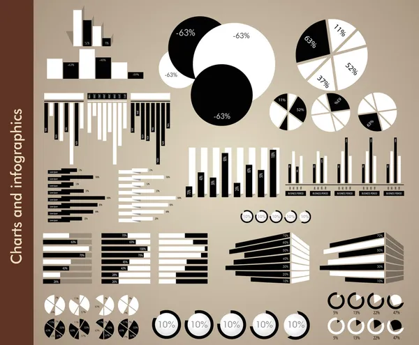 Černé a bílé grafy a infografiky — Stockový vektor