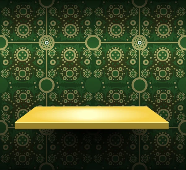 Prateleira amarela de luxo no papel de parede verde — Vetor de Stock