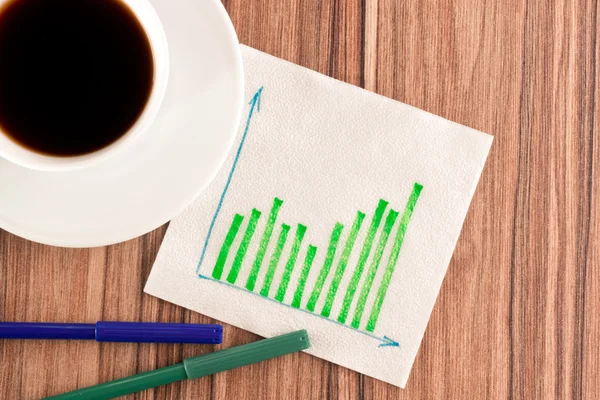 Groene grafieken op een servet — Stockfoto