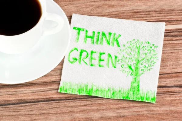 Σκέψου πράσινο σε μια χαρτοπετσέτα Φωτογραφία Αρχείου