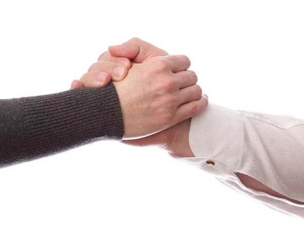 握手的商业伙伴，男子和妇女。隔离 — 图库照片