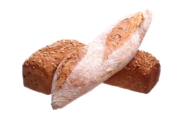 Brot auf weißem Hintergrund stapeln — Stockfoto