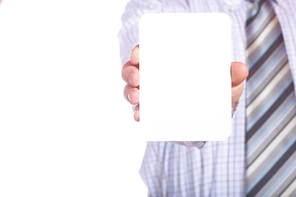 Man handing a blank business card — Stock Photo, Image